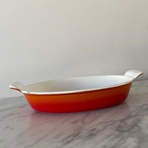 Descoware 9.5" Enamel Cast Iron Dish Flame Red Orange Au Gratin Belgium